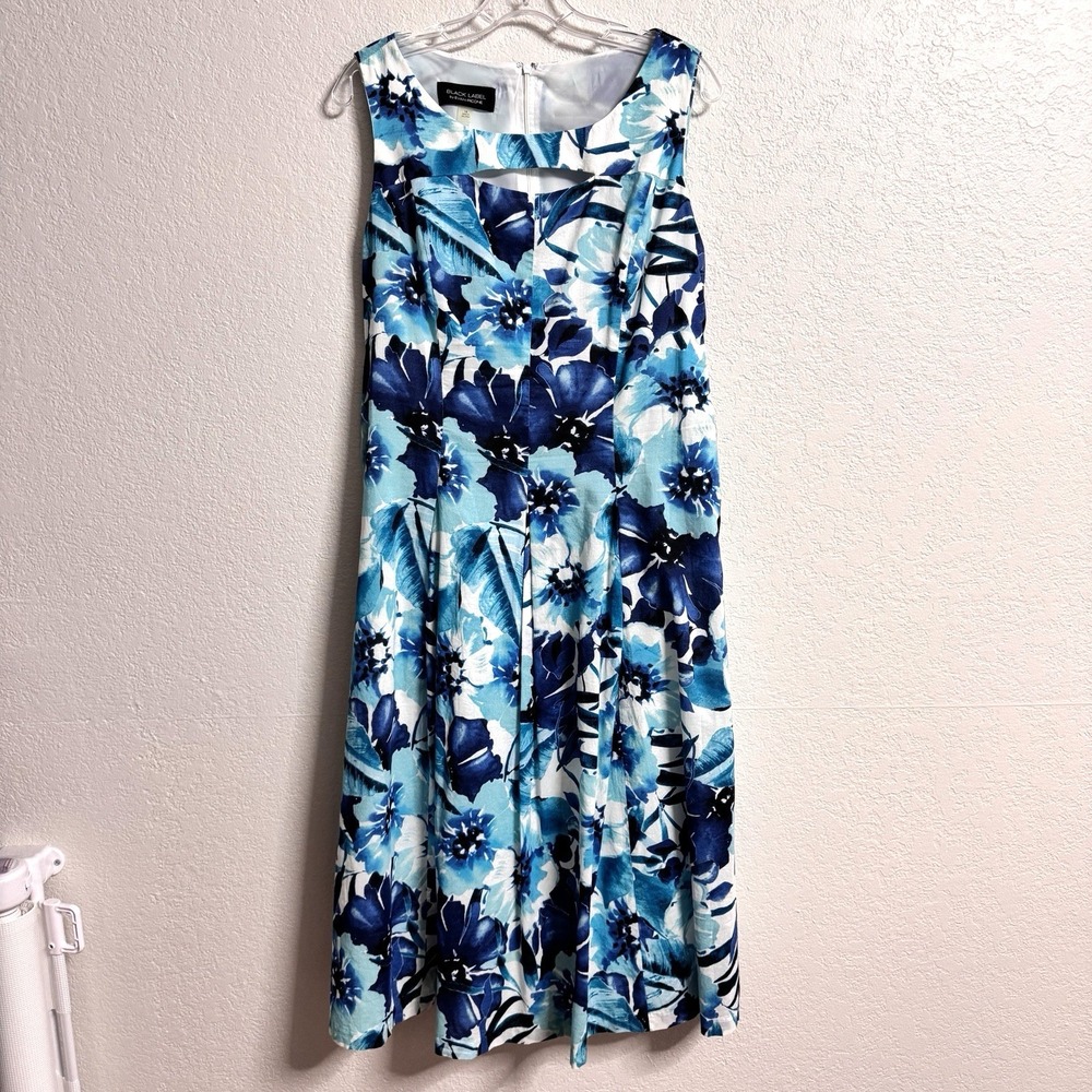 Evan Picone Black Label Floral Dress Blue Fit Flare Womens 14